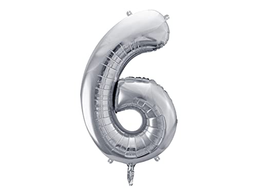 Party Deco Helium Luftballon - Geburtstag Deko - Folienballon - Zahl 6 - Silber - 86 cm von PartyDeco