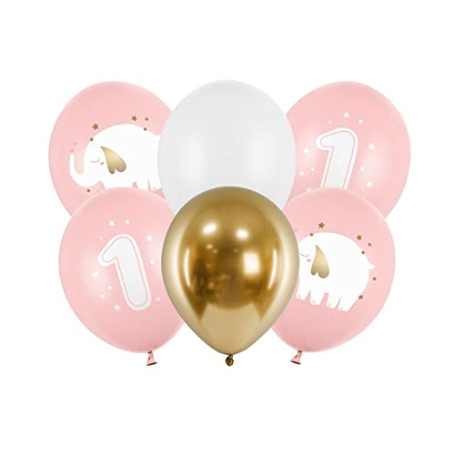 PartyDeco Balony Lateksowe z Nadrukiem Roczek 1. urodziny Girlanda Balonowa Pęk Balonowy Gładkie Urodziny Dziewczynki von PartyDeco