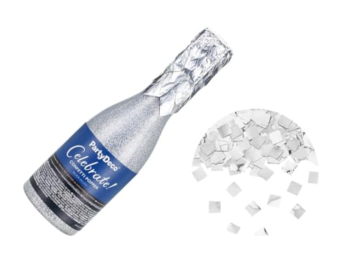 PartyDeco Champagner Flasche Konfetti-Kanone, Silber, 20,5 cm Sekt von PartyDeco