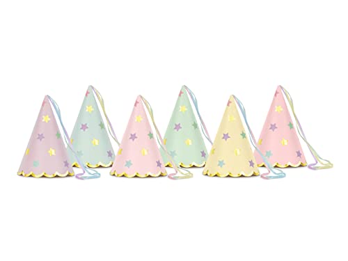 PartyDeco Czapeczki Papierowe Urodzinowe Nakrycie Głowy Przebrania Zestaw Czapeczek Stożkowych w Gwiazdki dla Dziecka Partyhüte Sterne 14,5cm Partyhut 6er Set von PartyDeco