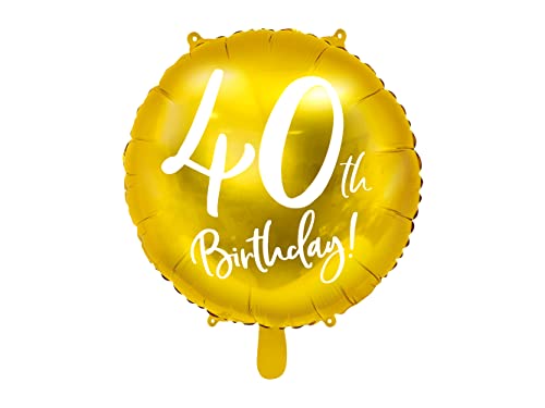 PartyDeco Folie Ballon Runde Gold mit Aufschrift 40. Birthday- 40. Geburtstag- Durchmesser ca. 45 cm- auf Hel Luft Geburtstagsdekoration Luftballon Girlande Party Hängedekoration von PartyDeco