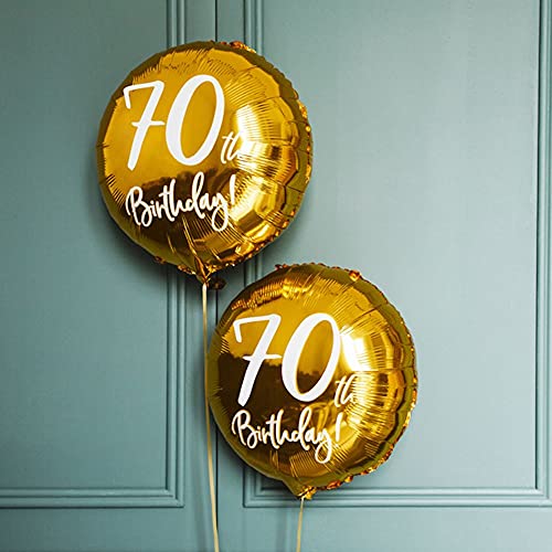 PartyDeco Folie Ballon Runde Gold mit Aufschrift 70. Birthday- 70. Geburtstag- Durchmesser ca. 45 cm- auf Hel Luft Geburtstagsdekoration Luftballon Girlande Party Hängedekoration von PartyDeco