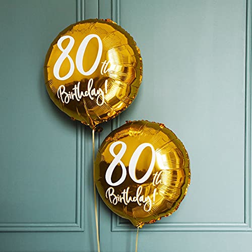 PartyDeco Folie Ballon Runde Gold mit Aufschrift 80. Birthday- 80. Geburtstag- Durchmesser ca. 45 cm- auf Hel Luft Geburtstagsdekoration Luftballon Girlande Party Hängedekoration von PartyDeco
