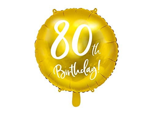 Folienballon rund gold Nr. 80 Birthday 45cm von PartyDeco