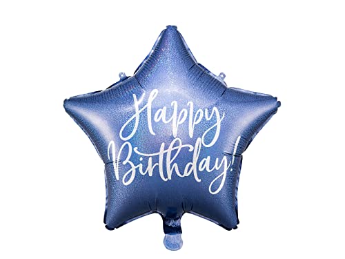 PartyDeco Folie Ballon Stern geformt mit Happy Birthday Nachricht Marineblau für Hel Air Geburtstag Dekoration hängende Dekoration Ballonträger von PartyDeco