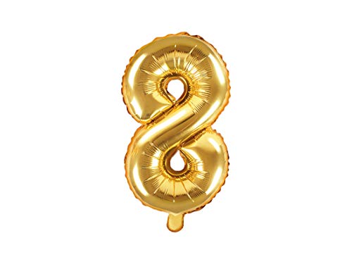 PartyDeco Folienballon Nummer "8" Gold-Geburtstag Hochzeit Jahrestag Folienballon Nummer "8"- Gold Größe ca. 35 cm Geburtstag Hochzeit Verlobung Silvesterparty Folienballon Hel Deko Geburtstag von PartyDeco