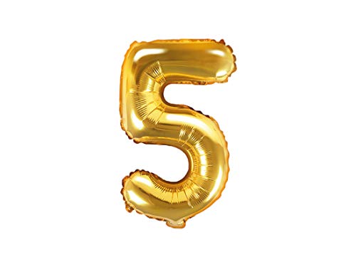 PartyDeco Folienballon in Form der Zahl 5 Fünf Gold 35 cm Geburtstag Erwachsene Kind Neujahr von PartyDeco