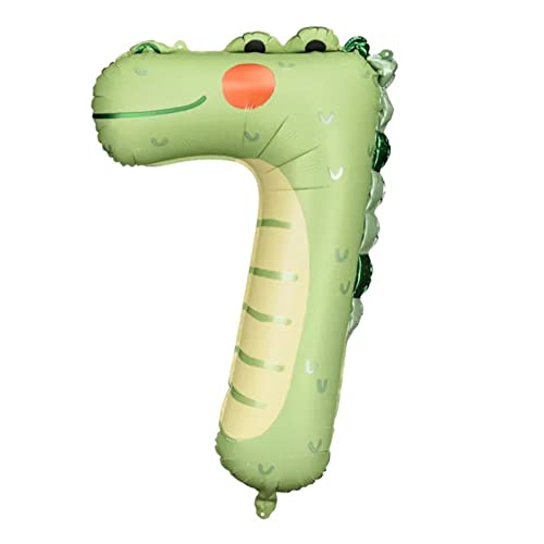 PartyDeco Folienballon Ziffer 7 - Krokodil, für Geburtstag, als Zimmerdekoration, für Babys, für Jungen, für Mädchen, für Helium, für Luft, hängende Dekoration, wiederverwendbar von PartyDeco