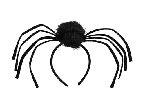 PartyDeco Halloween Haarband mit schwarzer Spinne – Flauschiges Spinnenkostüm-Accessoire – ca. 19 × 32 cm Kostümzubehör von PartyDeco