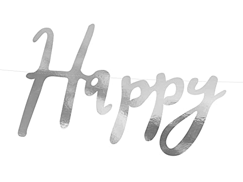 PartyDeco Banner Happy Birthday Silber | 16,5 x 62 cm von PartyDeco