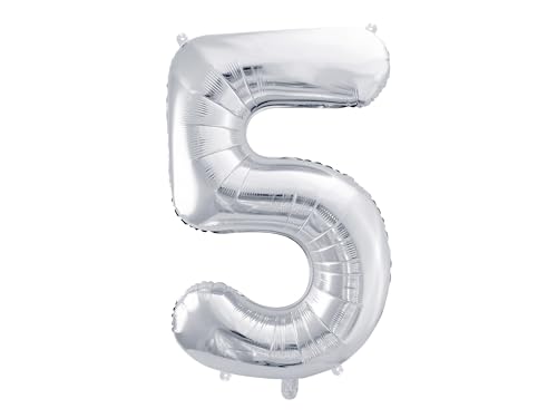 Party Deco Helium Luftballon - Geburtstag Deko - Folienballon - Zahl 5 - Silber - 86 cm von PartyDeco