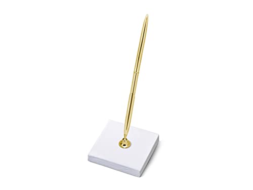 PartyDeco Pen Stand Stifthalter Weiß mit Gold Stift für Einträge Gedenk Gästebuch Grüße Elegant Stift von PartyDeco