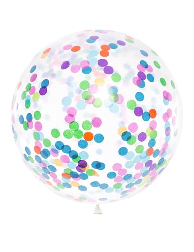 Riesenballon mit Konfetti 1m groß Luftballon Riesen Ballon Latexballon riesig klar transparent bunt von PartyDeco