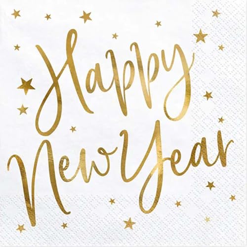 Servietten Happy New Year, weiß, 33x33cm (1 VPE / 20 Stk.) von PartyDeco