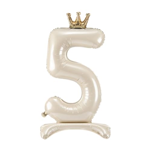 Stehender Folienballon Zahl „5“ – Hellcreme – mit Krone – 84 cm – Luftbefüllbar Stehender Folienballon Zahl „5“ – Hellcreme – mit Krone – 84 cm – Luftbefüllbar von PartyDeco