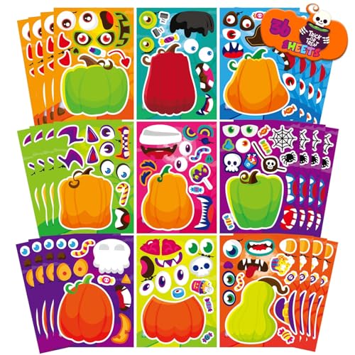 Halloween-Kürbis-Aufkleber – 36 Blatt Halloween Make a Pumpkin Gesicht Aufkleber für Kinder Machen Sie Ihre eigenen Mix and Match Aufkleber Halloween DIY Handwerk Spielzeug Aufkleber Süßes oder Saures von PartyGarden