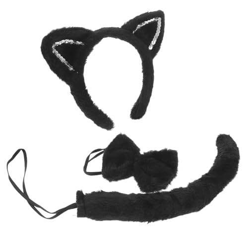 PartyKindom 1 Satz Fuzzy Katzenohren Stirnband mit und Fliege für Halloween Cosplay für Kostümpartys und Thematische Veranstaltungen von PartyKindom