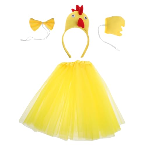 PartyKindom 1 Satz Hahn-Anziehset Cosplay-Outfit Kostüm für Huhn Huhn-Tier-Stirnband verkleiden sich Tüllkleid für Mädchen Kinderkleider Hühnchen-Tutu-Rock -Tier-Kostüm Tuch Yellow von PartyKindom