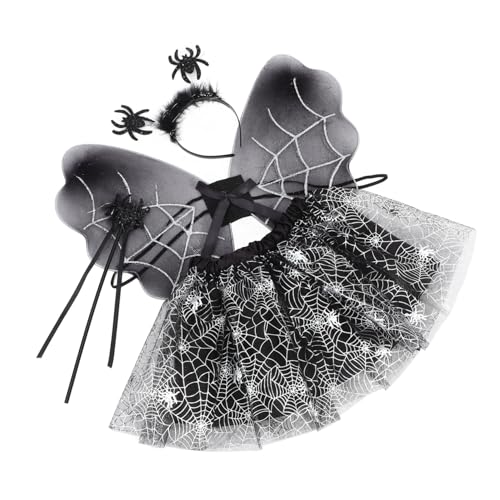PartyKindom 1 Satz Halloween Spinnenkostüm Set für Teiliges Set mit Flügelrock Haarreif und Zauberstab für Partys und Bühnenaufführungen von PartyKindom