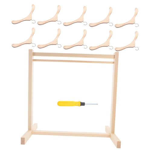 PartyKindom 1 Satz Holzpuppenbekleidungsständer Miniatur Puppenkleiderständer mit Kleiderbügeln für Puppenhausmöbel zur Präsentation und Organisation von Outfits von PartyKindom