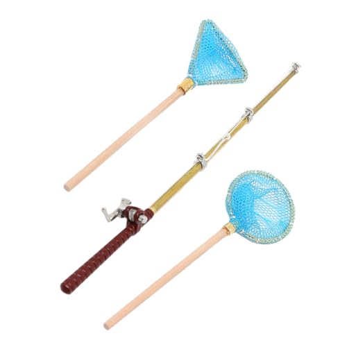 PartyKindom 1 Satz Miniatur Angelruten Set für Puppenhäuser Teiliges Zubehör mit Fischernetz und Details für Aquarien Dekorationen und Miniatur Häuser von PartyKindom