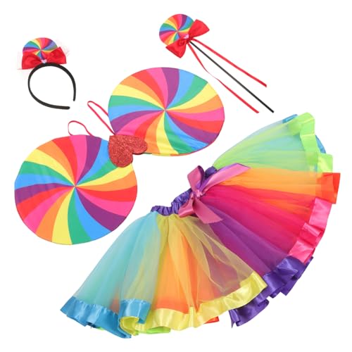 PartyKindom 1 Satz Regenbogen-partydekorationen Neon Regenbogenstab Requisite Rock Mädchen Flügel Regenbogen-stirnband Für Regenbogen-kostümzubehör Kostüm Zauberstäbe Verkleiden Plastik von PartyKindom