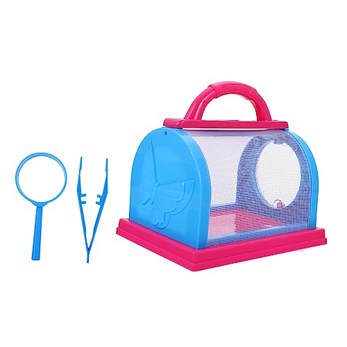 PartyKindom 1 Satz Tragbare Insektenbeobachtungsbox mit Pinzette und Lupe Rosa und Blau für Naturerkundung und Wissenschaftliche Experimente von PartyKindom