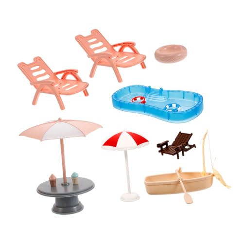 PartyKindom 1 Set Puppenhaus-strandzubehör, Miniatur- Mit Strandkorb, Sonnenschirm Und Boot-Set Für Mikro-landschaftsdekorationen von PartyKindom