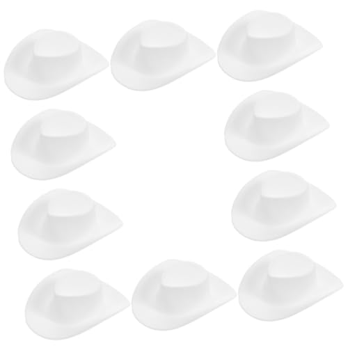 PartyKindom 10 Stück Miniatur Cowboy Hüte aus Stabilem Kunststoff Weiße Mini Hüte für Puppenparty Leicht und Langlebig für Basteln und Puppendekoration von PartyKindom