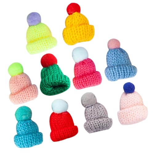 PartyKindom 10 Stück Teiliges Mini Strickmützen aus Weichem Garn Bunte Weihnachtsmützen für DIY Bastelarbeiten Puppen und Flaschendekoration Handgestrickte Kleine Hüte für Weihnachtsbaum und von PartyKindom
