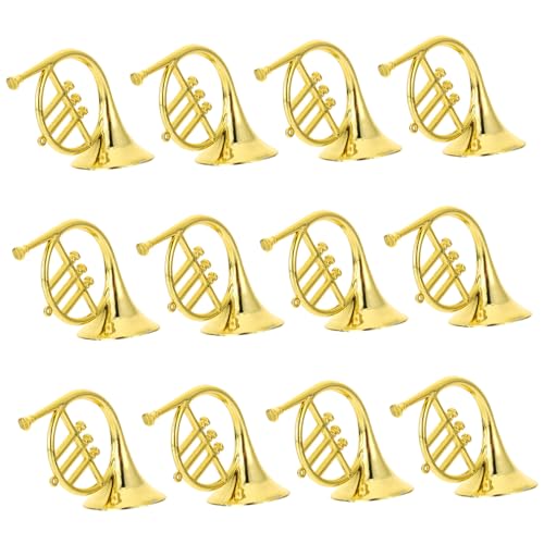 PartyKindom 12 Stück Teiliges Goldene Waldhorn Miniatur Instrument Modell Anhänger Weihnachtsbaumdeko DIY Zubehör Detailgetreu für Girlanden und Puppenhäuser als und Lernhilfe von PartyKindom