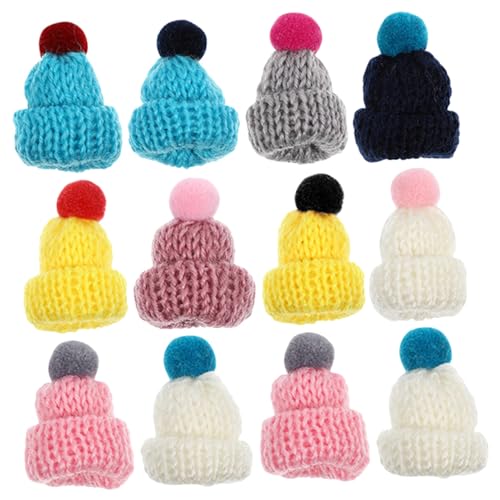 PartyKindom 12 Stück Teiliges Mini Strickmützen aus Wollgarn Multifunktionale Dekorative Mini Hüte für DIY Bastelprojekte Geschenkidee Hautfreundlich und Vielseitig Einsetzbar Zufällige Farbe von PartyKindom