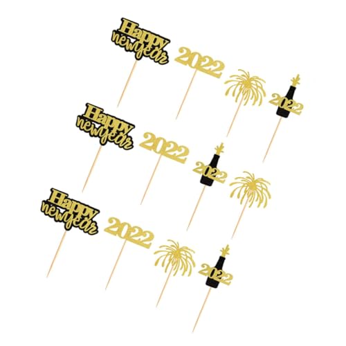 PartyKindom 12 Stück Teiliges Neujahrs Cake Topper Festliche Tortendeko mit Einstellbarer Einstecktiefe Vielseitig für Kuchen und Cupcakes Partydekoration für Silvester und Besondere Anlässe von PartyKindom