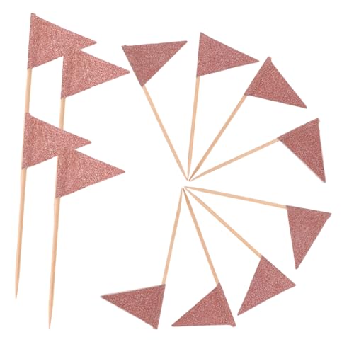 PartyKindom 12 Stück Teiliges Party Food Flaggen Dreieckige Cake Decoration Flag Picks aus Rosegold Stabile Zahnstocher für Kuchen Desserts Obst und Appetizer Vielseitig für Geburtstage und von PartyKindom