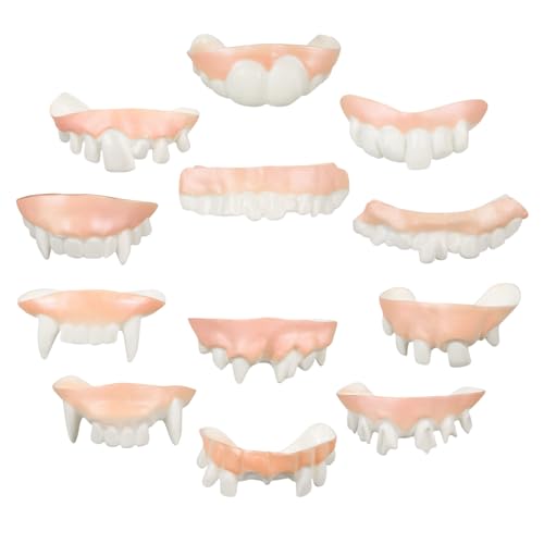 PartyKindom 12Stücke Vampirzähne Kostüm Requisiten für Halloween Cosplay Zähne für Lustige Mottopartys Authentischer Look Komfortabel und Langlebig für Gruselige Anlässe von PartyKindom