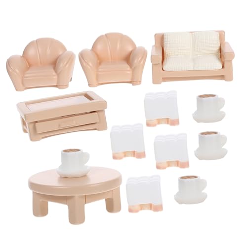PartyKindom 13 Stück Teiliges Puppenhaus Möbel Set Realistische Miniaturmöbel mit Sofa Couchtisch und Rundtisch für Schlafzimmer und Wohnzimmer Dekoration von PartyKindom