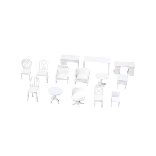 PartyKindom 14 Stück Maßstab Kunststoff Tisch Stuhl Schreibtisch Puppenhaus Dekoration für Wohnzimmer Schlafzimmer DIY Landschaft Zubehör von PartyKindom
