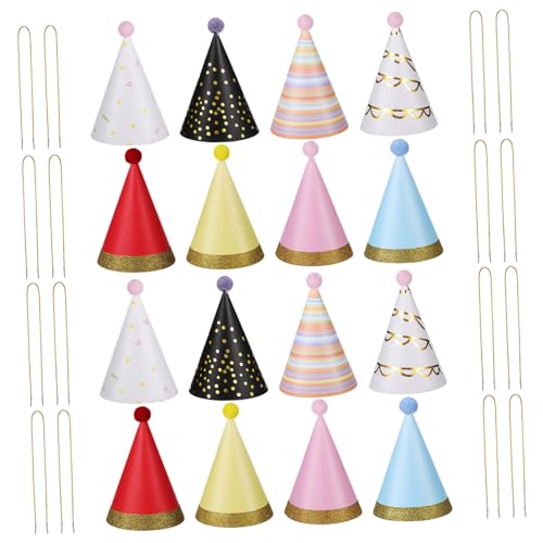 PartyKindom 16 Stück Papierhüte mit Pom Poms für Erwachsene und Festliche Partydekorationen für Unvergessliche Feiern von PartyKindom