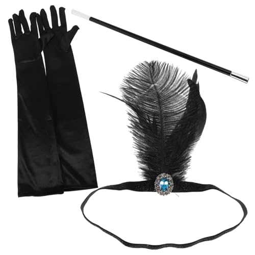 PartyKindom 1Satz Kostümzubehör Set für Damen Jahre Flapper Handschuhe und Stirnband für Cosplay Mottopartys und Teepartys Elegantes Vintage Design für Besondere Anlässe von PartyKindom