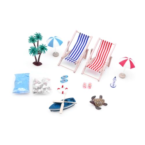 PartyKindom 1Satz Miniatur Strandspielzeug Mikrolandschaft mit Mini Liegestuhl und Boot für Puppenhaus Dekoration Kreative Strand Ornamente für Mini Häuser von PartyKindom