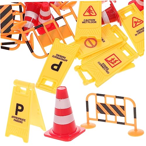 PartyKindom 1Satz Simulation Verkehrszeichen Spielzeugset für Teiliges mit Form Warnschildern Roten Verkehrskegeln und Orangefarbenen Absperrungen Kreatives von PartyKindom