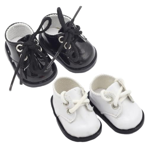 PartyKindom 2 Paare Miniatur Puppenschuhe aus Hochwertigem Leder Weiche Plüsch Sportschuhe in Schwarz und Weiß Strapazierfähige und Realistische Accessoires für Puppen und Miniaturspielzeug von PartyKindom