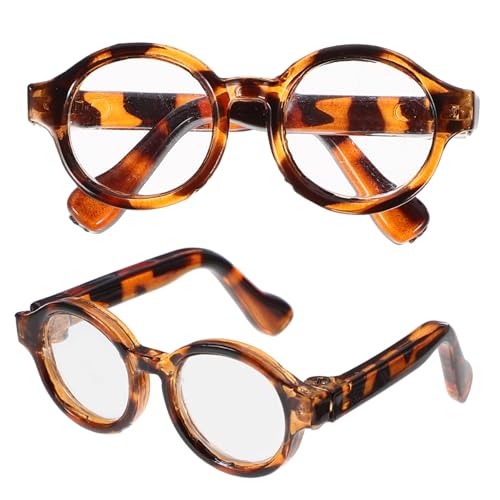 PartyKindom 2 Paare Puppe Mini-Brille Kleine Brille Puppenbrillen Lesebrille Für Puppen Kostümzubehör Für Minipuppen Lustige Brillendekore Stilvolle Brillenrequisiten Leopard Plastik von PartyKindom