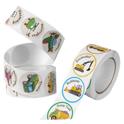 PartyKindom 2 Rollen Belohnungssticker mit Fahrzeugmotiven Bunte Selbstklebende Kindergarten Aufkleber für Lehrkräfte Designs als Belohnung und Bastelzubehör von PartyKindom