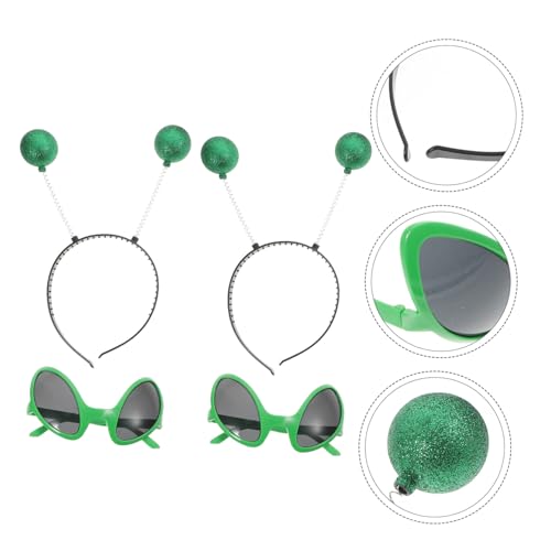 PartyKindom 2 Sätze Alien Cosplay Haarreif mit Lustigen Partybrillen Leichter Passender Festival haarreif für Erwachsene und Kreatives Accessoire für Karneval Halloween und Themenpartys von PartyKindom