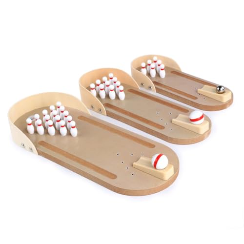 PartyKindom 2 Sätze Desktop -bowlingspielzeug Desktop-Bowling- Bowlingspiel Für Die Schule Basketball Spiel Wurfballspiel Desktop Bowling -Spiel Khaki Bambus von PartyKindom