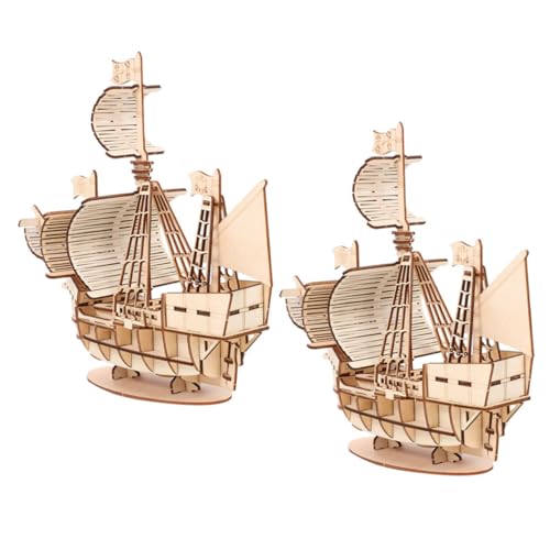 PartyKindom 2 Sätze Holz Segelboot Modellbausatz Pädagogisches Puzzle für Erwachsene und Natürliches Holz Vorgefertigte Teile Kreatives DIY und Dekoration von PartyKindom