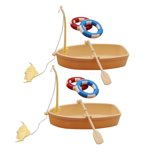 PartyKindom 2 Sätze Miniatur Fischerboot Modell Schwimmfähig Kunststoff Angelset Puppenhaus Dekoration Detailreiche Mini Boot Bastelset für Kinderzimmer Wohnzimmer von PartyKindom