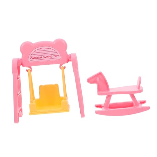 PartyKindom 2 Sätze Miniaturmöbel für Puppenhaus Teiliges mit Schaukel und Holzpferd für Kreative Spielmöglichkeiten im Kinderzimmer Robust und Einfach Zusammenzubauen Dekoration für von PartyKindom