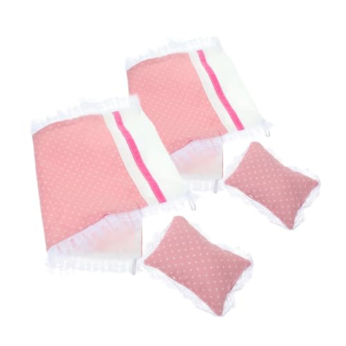 PartyKindom 2 Sätze Puppenhaus Mini Bettwäsche Set mit Bettlaken Kissen und Decke Weiche Puppenbett Zubehör Dekoratives Schlafzimmer Zubehör für Puppenhaus Teiliges Set von PartyKindom